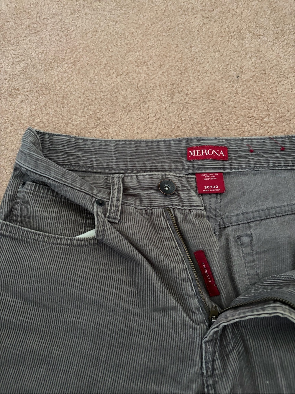 Merona Gray Corduroy Pants with Zip Fly